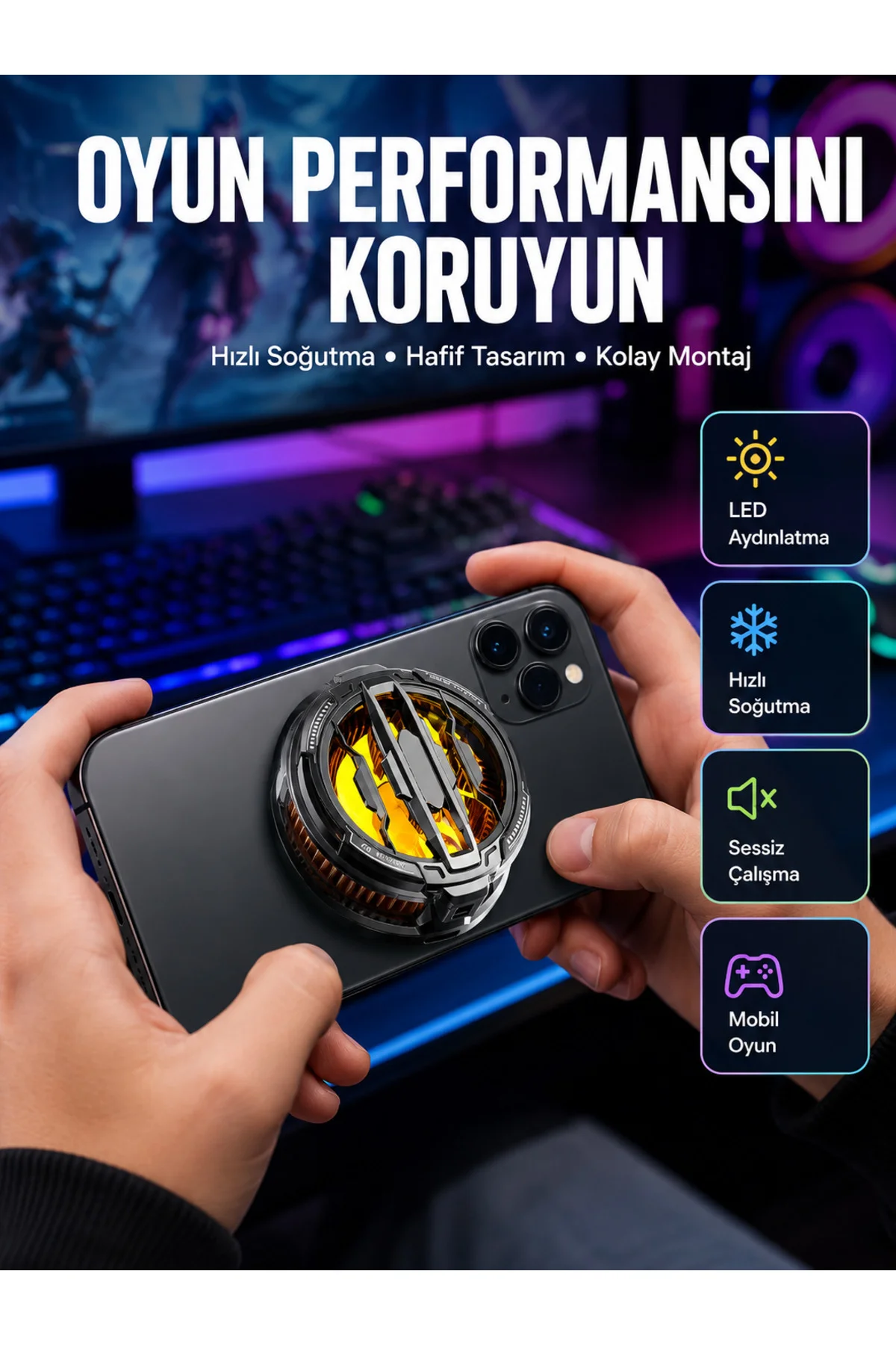 RGB Işıklı Sessiz Fanlı Telefon Soğutucu