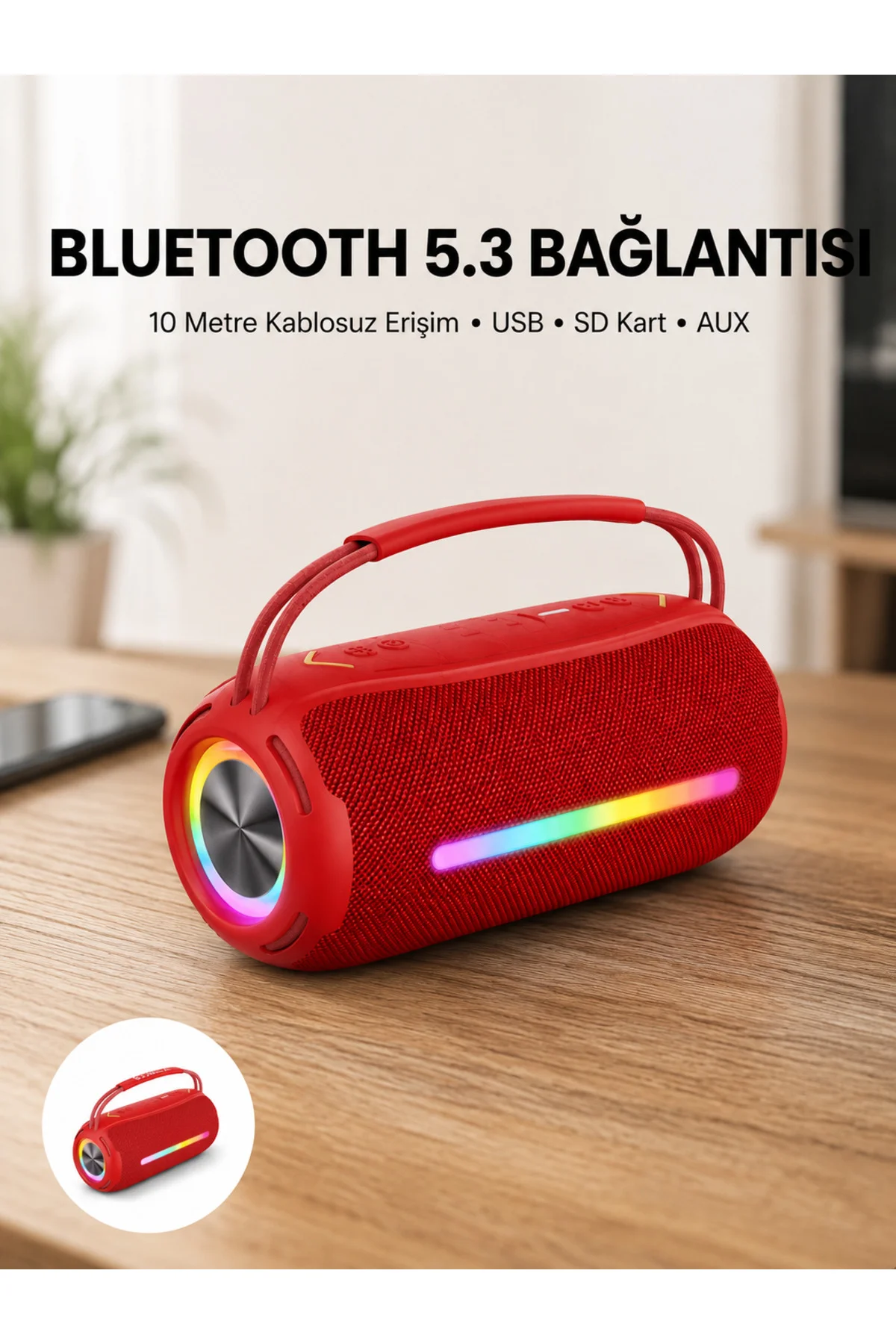 RGB Işıklı Taşınabilir Hoparlör – Çoklu Bağlantı Desteği RGB Işıklı Taşınabilir Hoparlör – Çoklu Bağlantı Desteği