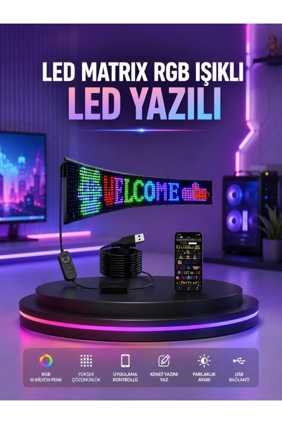 Rgb Işıklı Taşınabilir Kablosuz Bluetooth Hoparlör