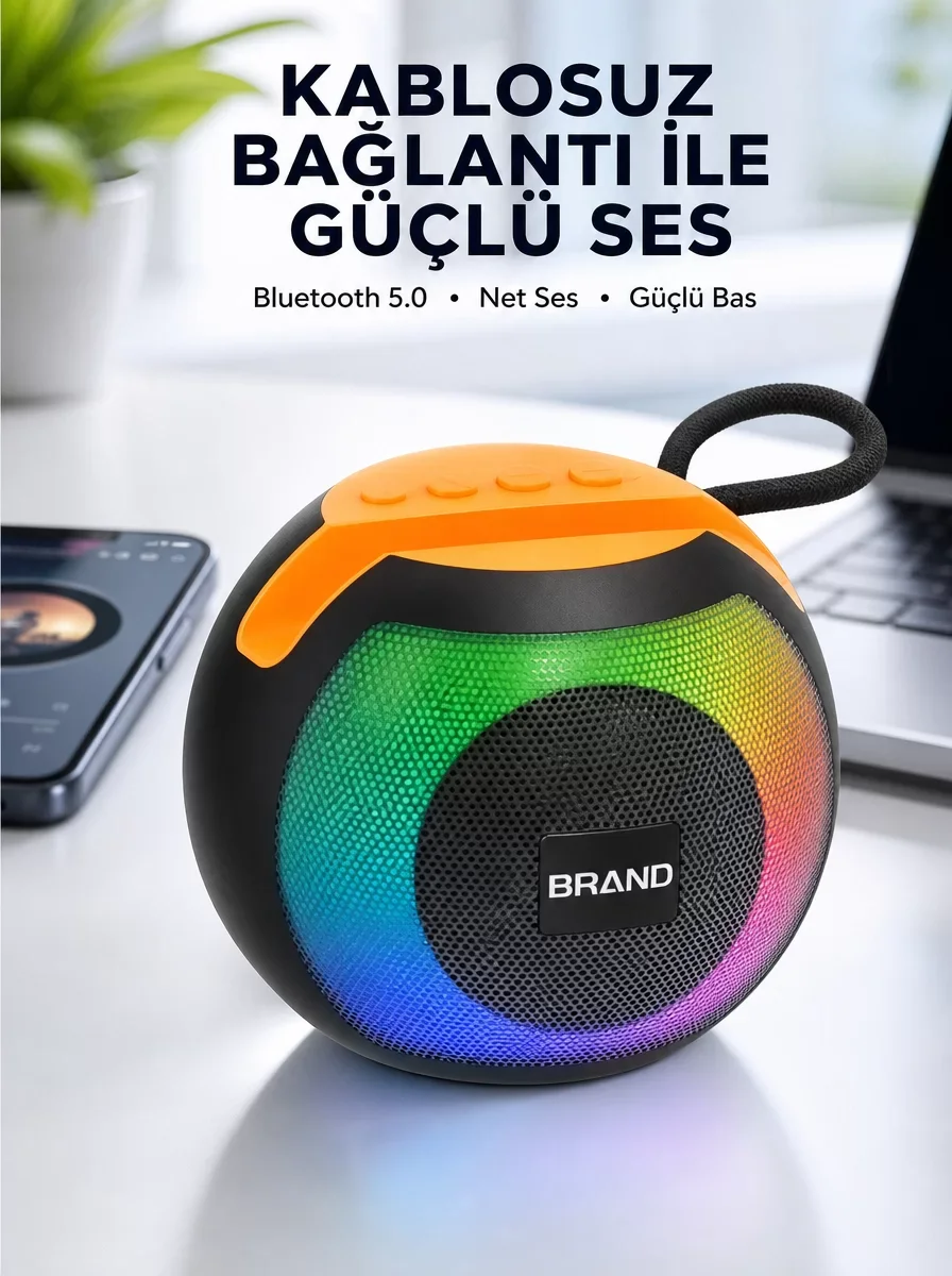 RGB Işıklı Taşınabilir Bluetooth Hoparlör - Yeni Nesil, 360 Ses ve 8 Saat Pil Ömrü