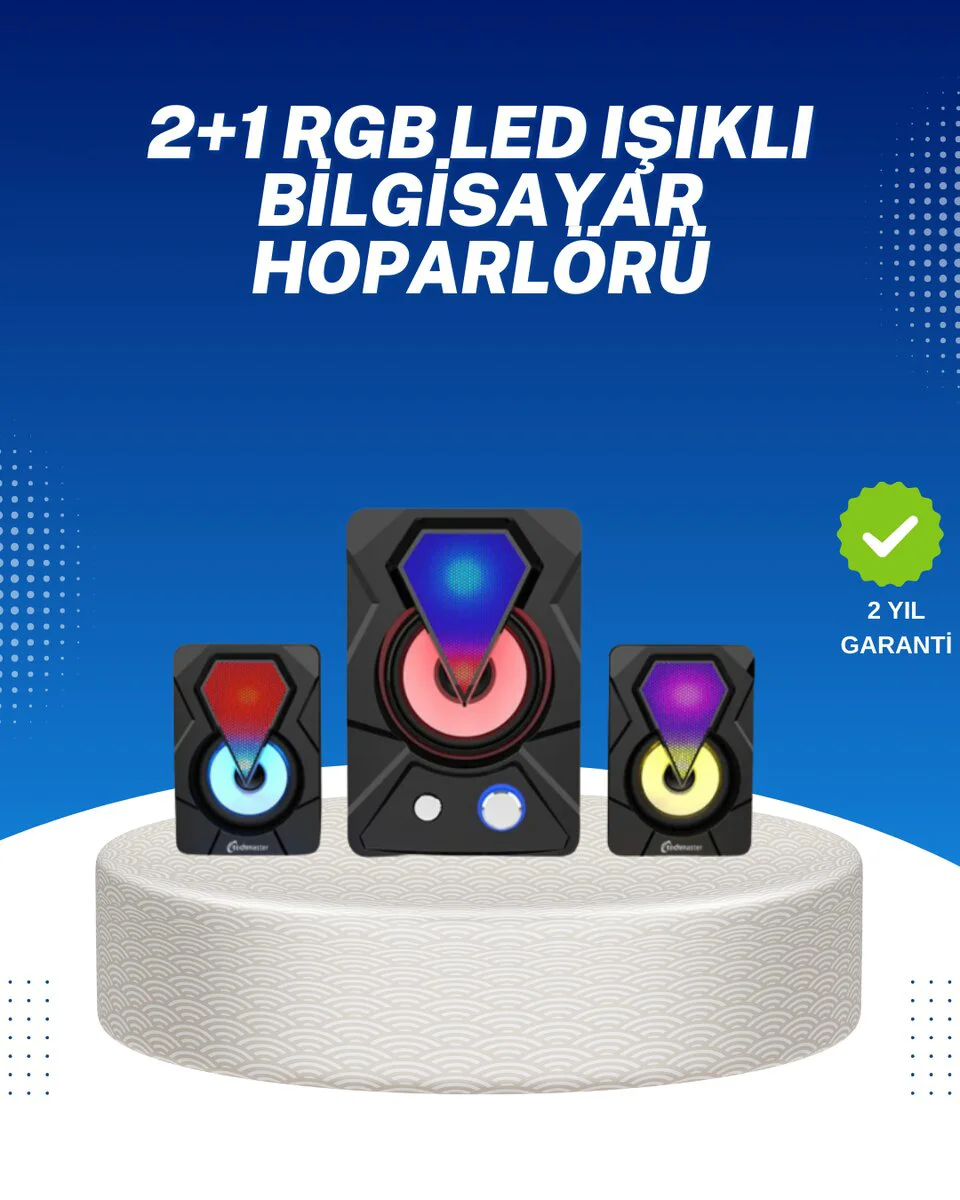 RGB Işıklı USB Hoparlör Seti 9W Derin Bas - 2.1 Kanal, 7 Renk LED Aydınlatma