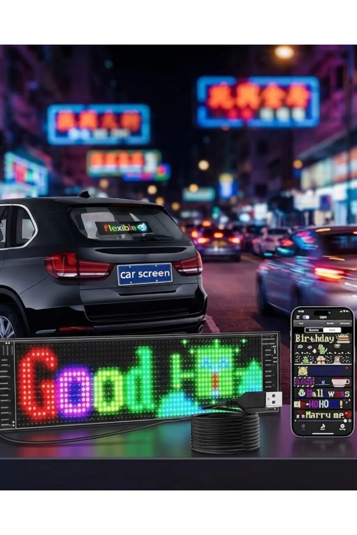 RGB Kayan Yazı LED Panel Telefon Kontrollü Animasyonlu Akıllı Ekr