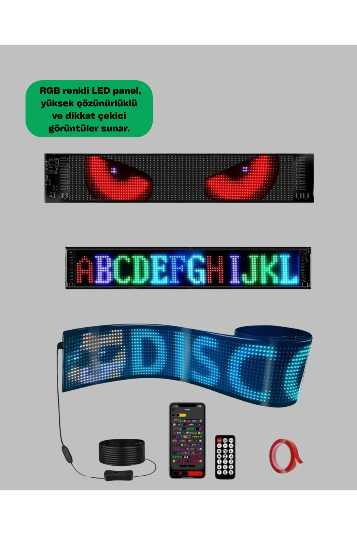 RGB Kayar Yazılı LED Reklam Ekranı – USB Bağlantılı Esnek Tasarım