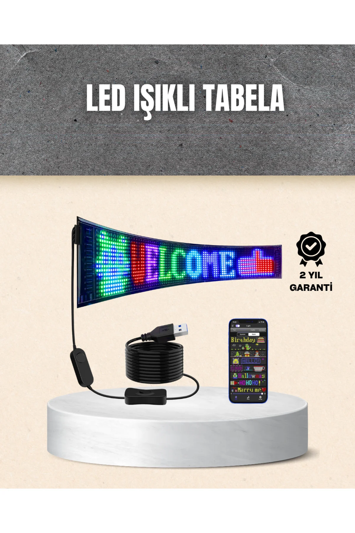RGB Kayar Yazılı LED Reklam Ekranı – USB Bağlantılı Esnek Tasarım