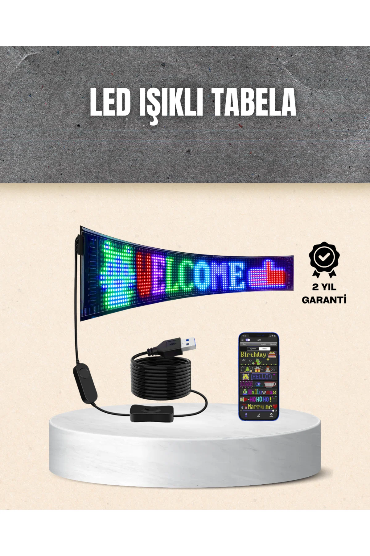 Rgb Kayar Yazılı Led Reklam Ekranı – Usb Bağlantılı Esnek Tasarım