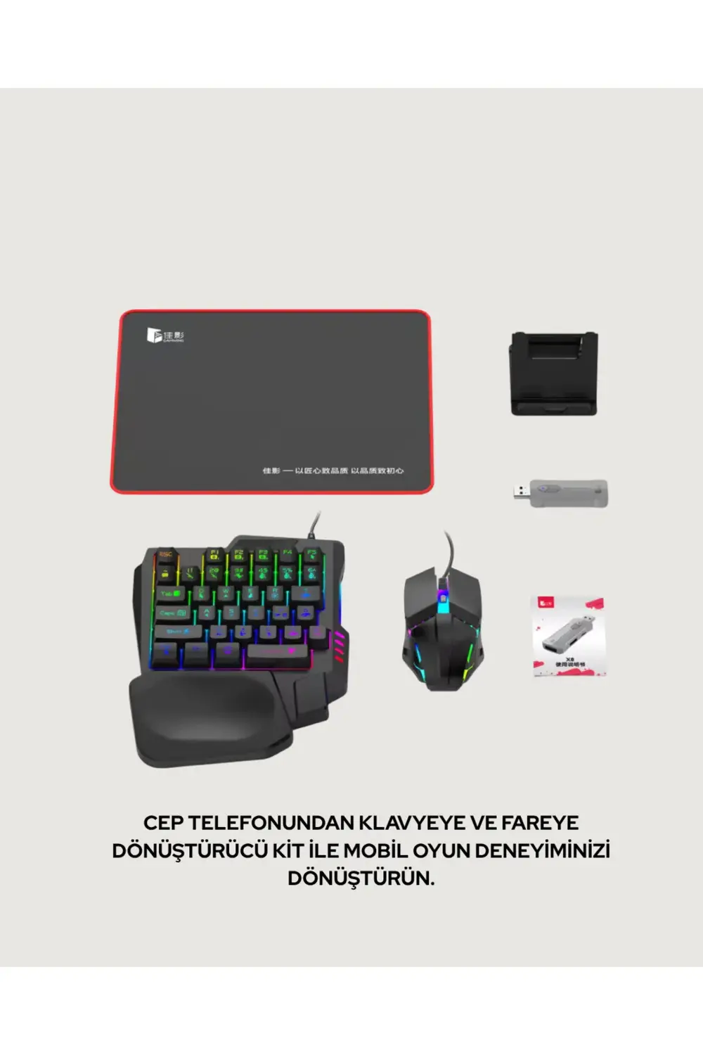 RGB Klavye + Mouse + Dönüştürücü Seti – Mobil Oyunlarda Üstün Kon