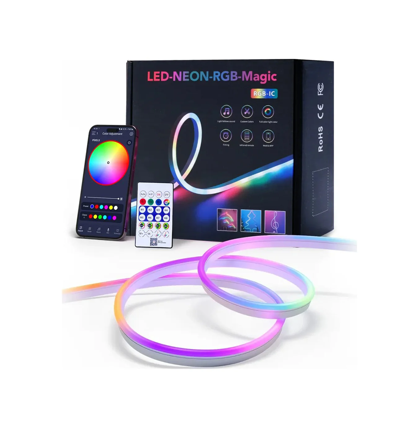 Rgb Kumandalı Sese Duyarlı Animasyonlu Neon Şerit Hortum Led Usb Ve App Uyumlu 5 Metre
