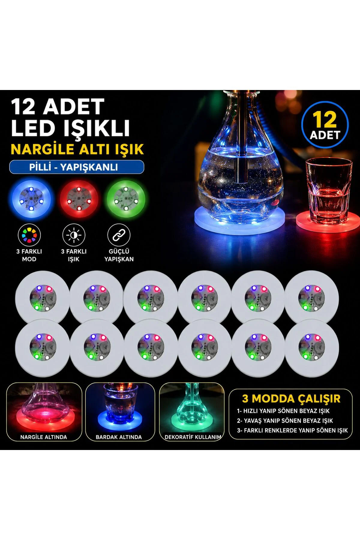 Rgb Led Altı Işık 12’Li Set