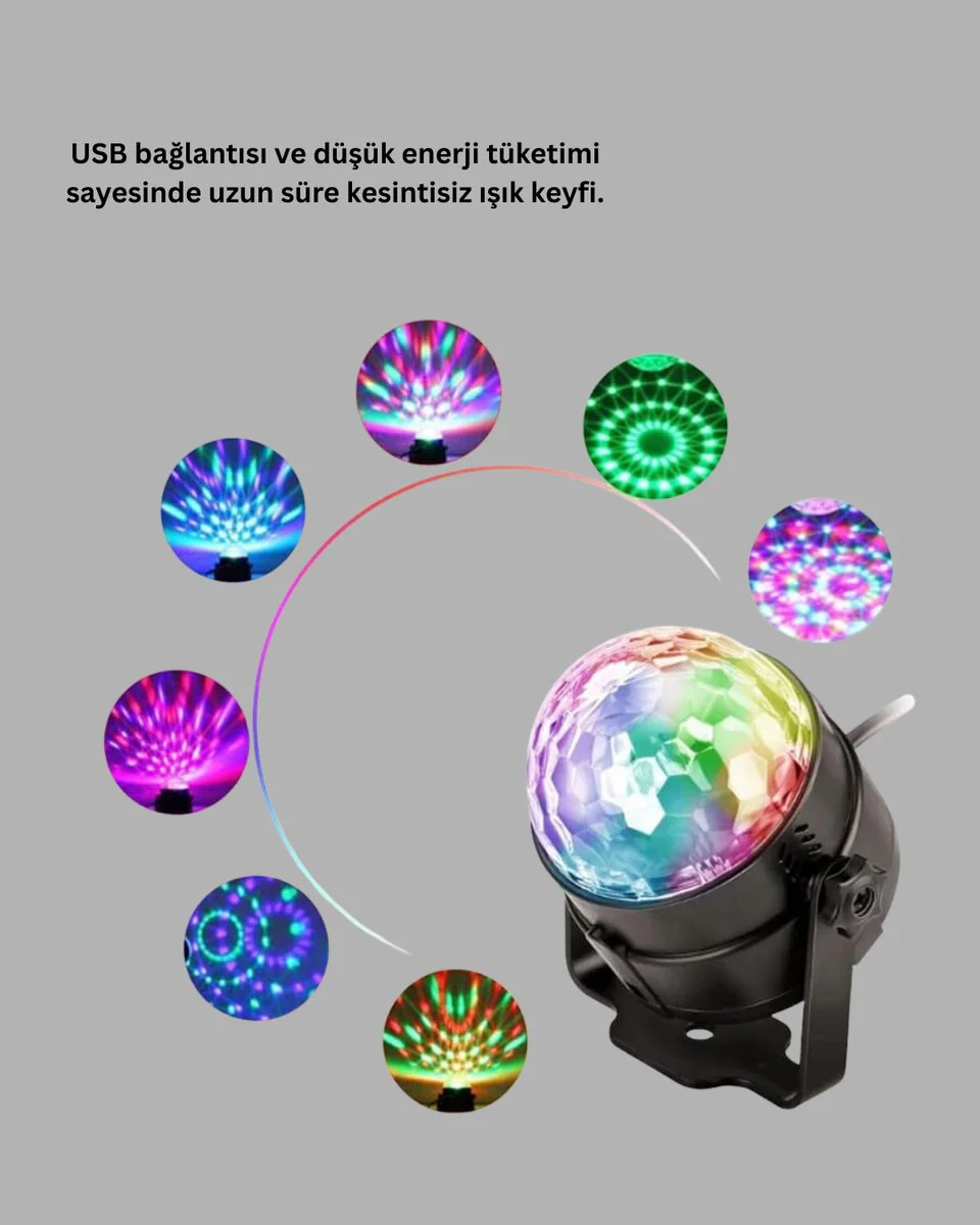 RGB LED Disko Küresi 7 Modlu Uzaktan Kumandalı - Parti Işıkları ve Müzik Senkronizasyonu