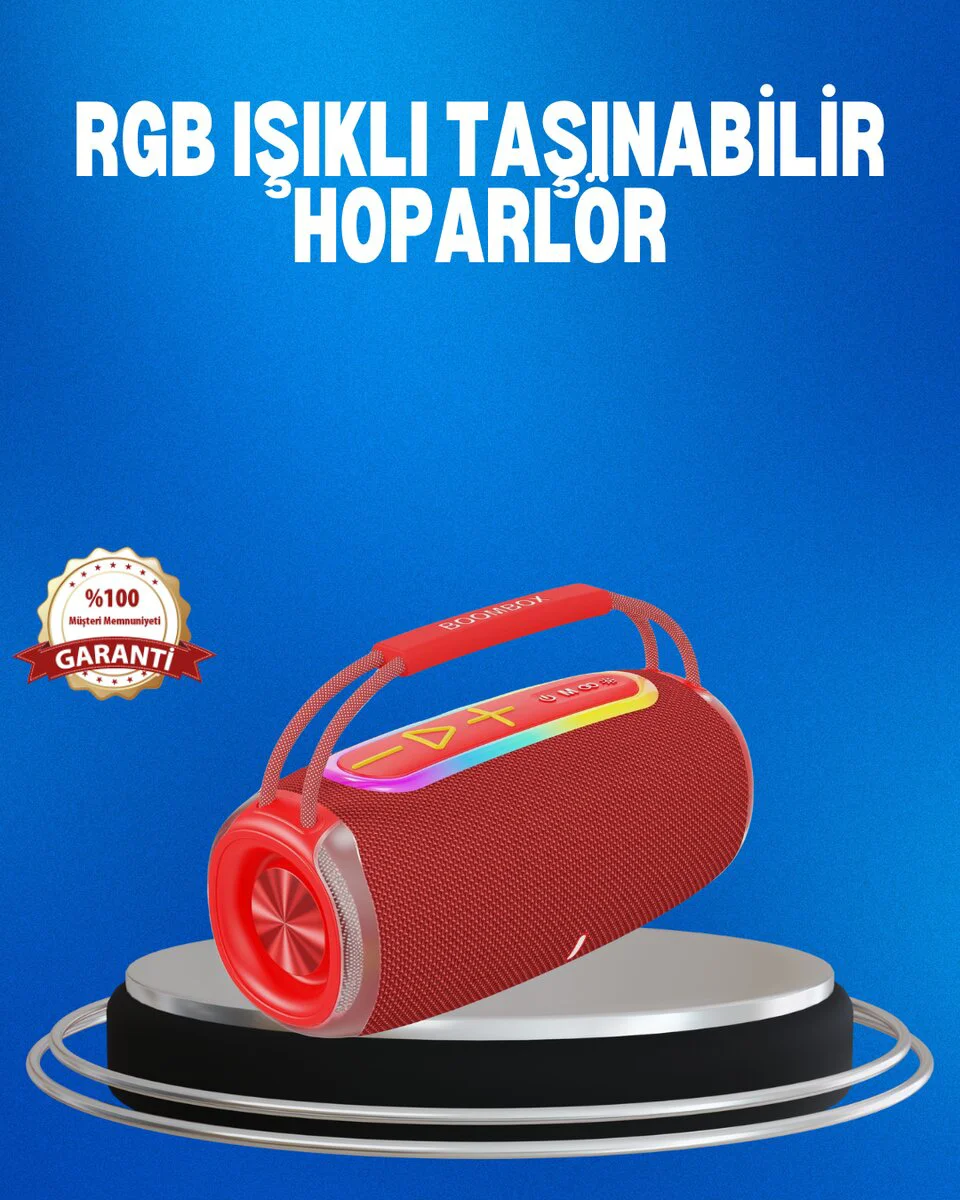 RGB LED Işıklı 20W Taşınabilir Bluetooth 5.3 Hoparlör - Su Geçirmez ve Type-C Şarjlı