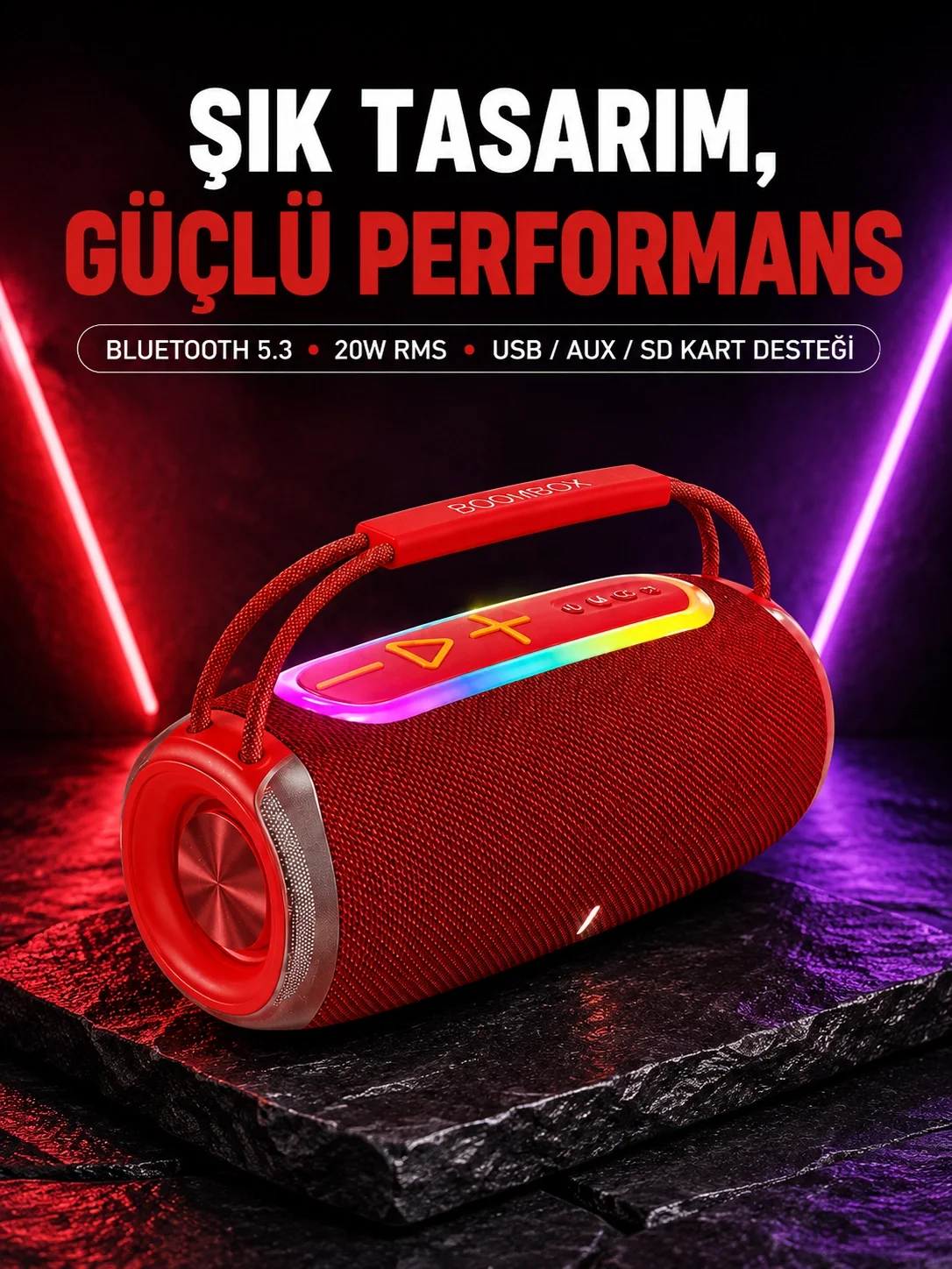 RGB LED Işıklı 20W Taşınabilir Bluetooth Hoparlör IPX6 Suya Dayanıklı