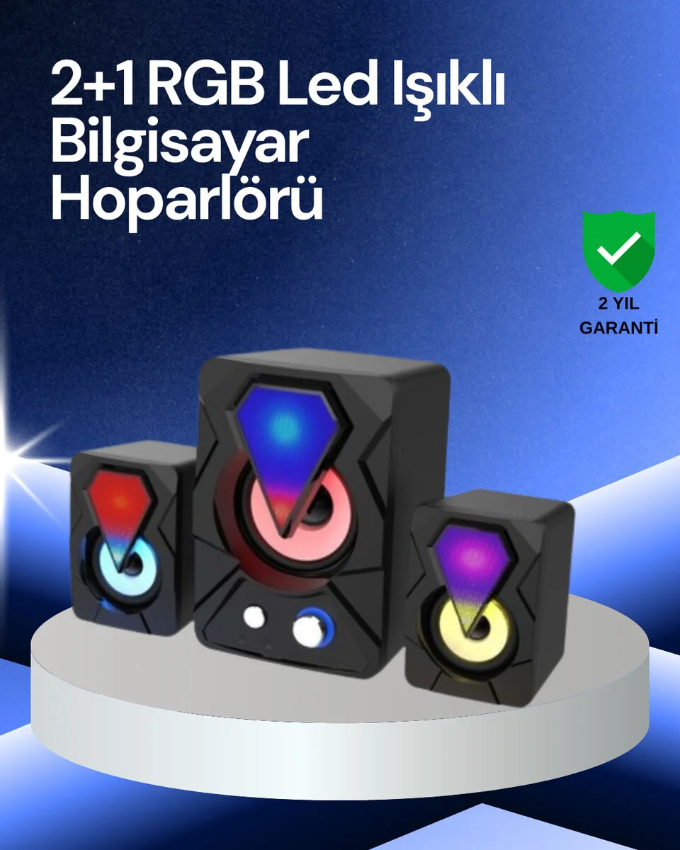 RGB LED Işıklı 2.1 USB Oyun Hoparlör - Derin Bas, 9W Çıkış, Çoklu Cihaz Uyumu