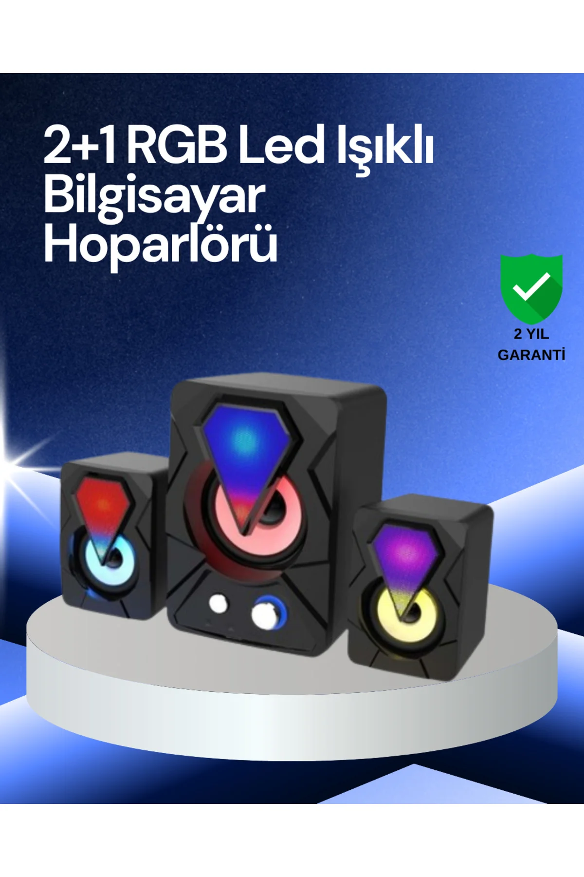 RGB LED Işıklı 2.1 USB Oyun Hoparlörü Derin Bas ve Net Ses