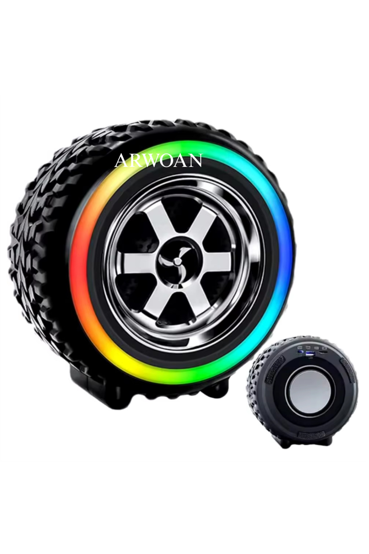 RGB LED Işıklı Taşınabilir Hoparlör Lastik Tasarımlı, Güçlü Ses, 