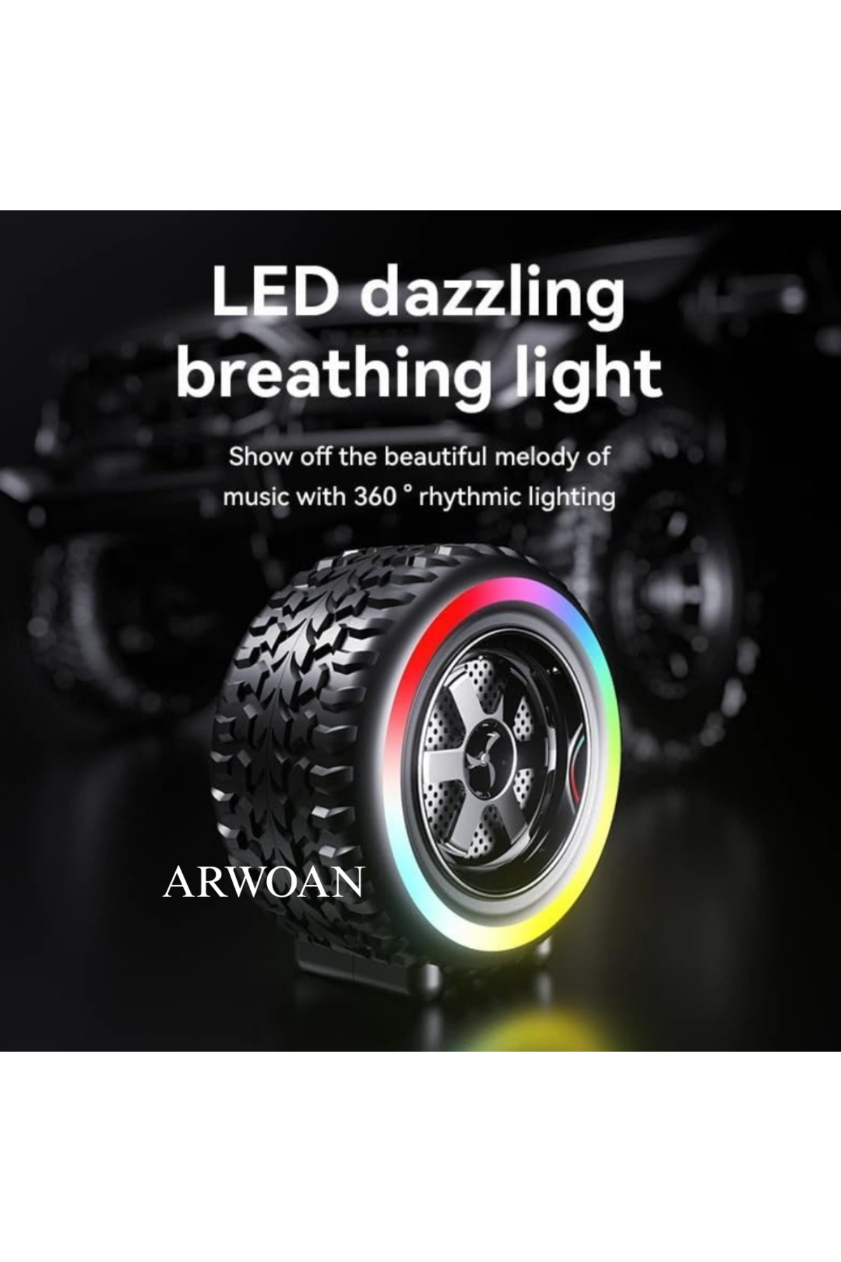 RGB LED Işıklı Taşınabilir Hoparlör Lastik Tasarımlı, Güçlü Ses, 