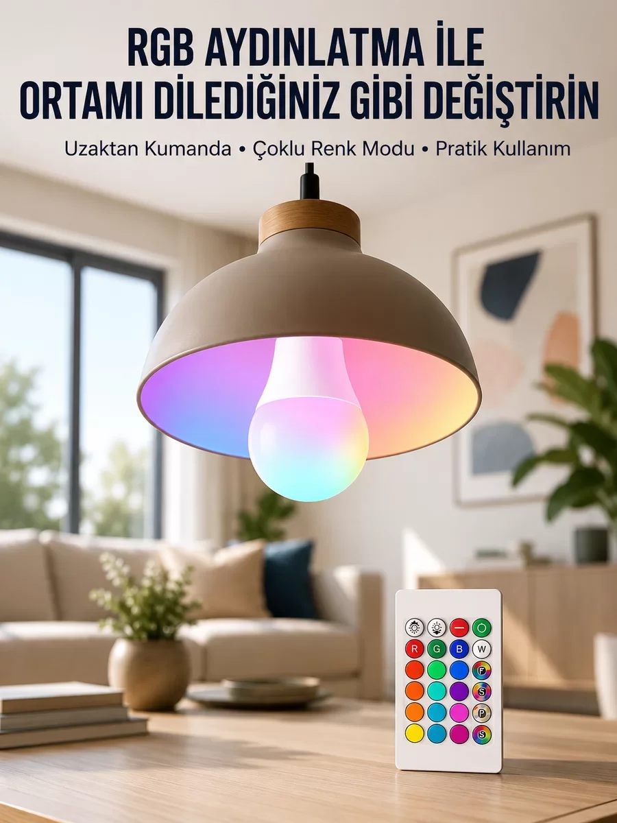 RGB Led Lamba Kumandalı - 10W E27 Renk Değiştirebilir Ambiyans Aydınlatma