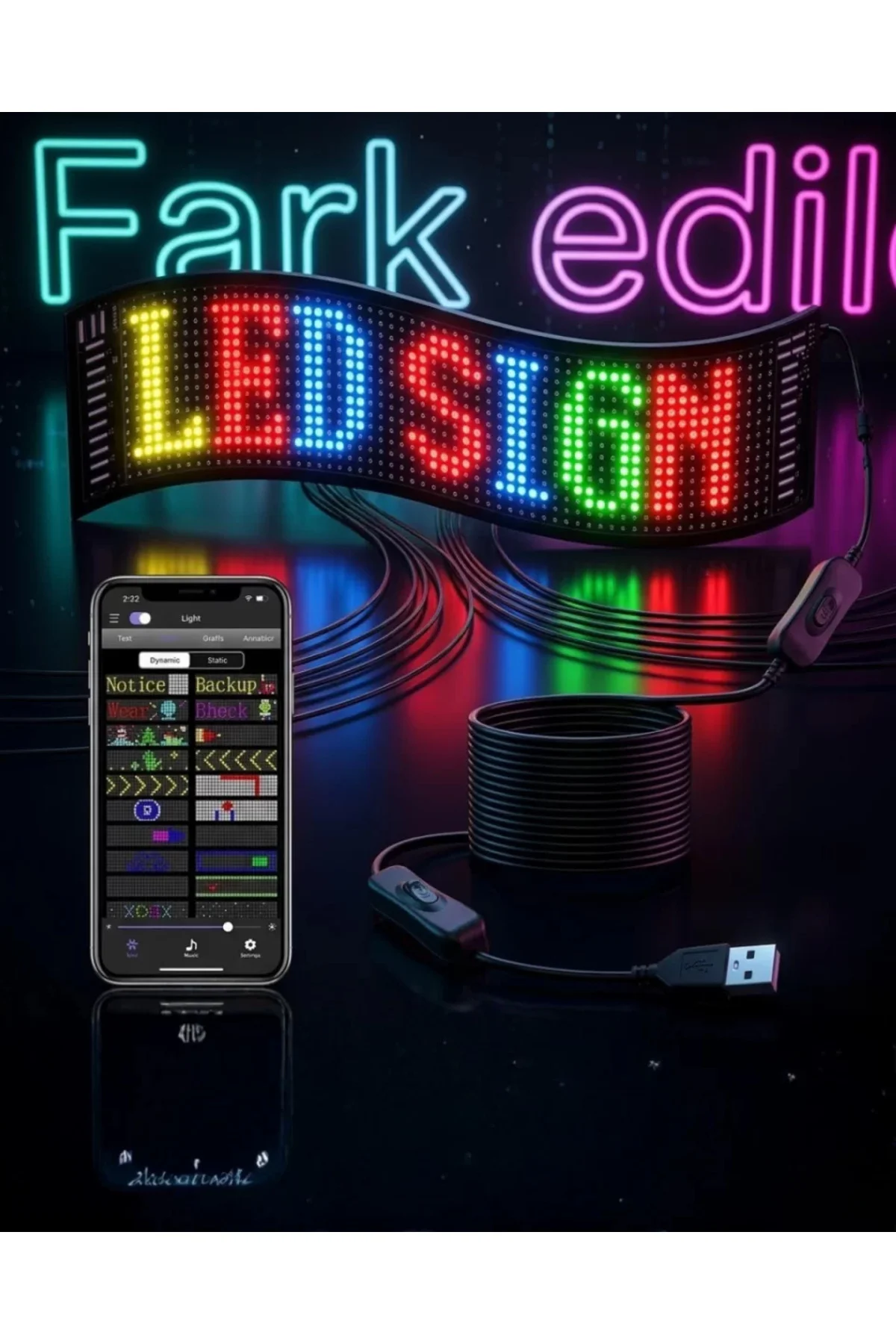 RGB LED Matrix Panel 60 cm 16x96 Piksel Kayan Yazı ve Animasyon D