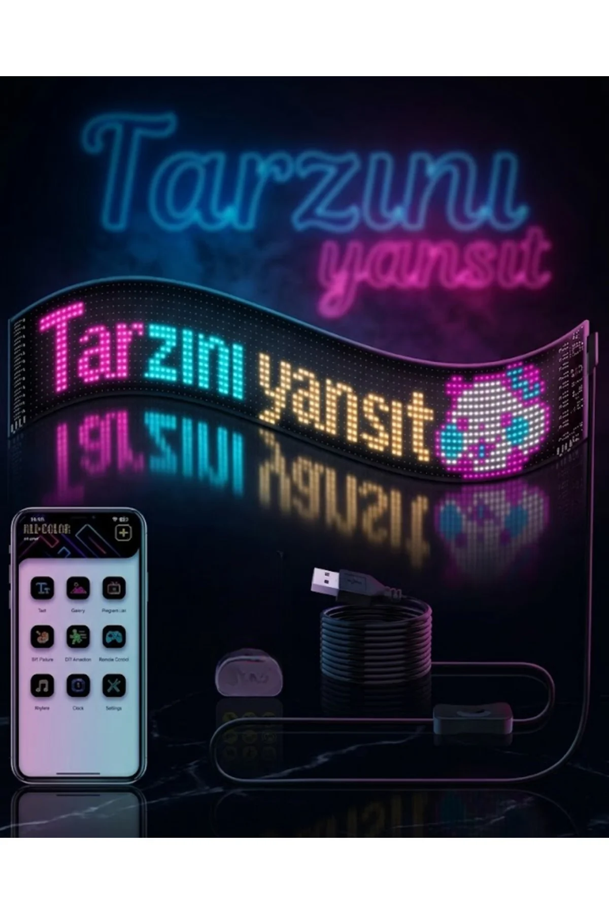 RGB LED Matrix Panel Esnek Yapı Uygulama Kontrollü Kayan Yazı Ekranı