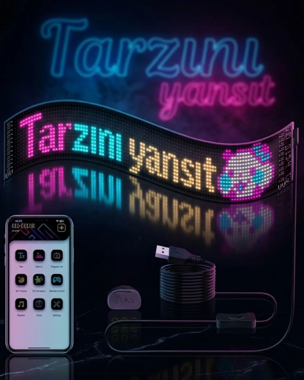 Rgb Led Matrix Panel Esnek Yapı Uygulama Kontrollü Kayan Yazı Ekranı - Lisinya Diğer