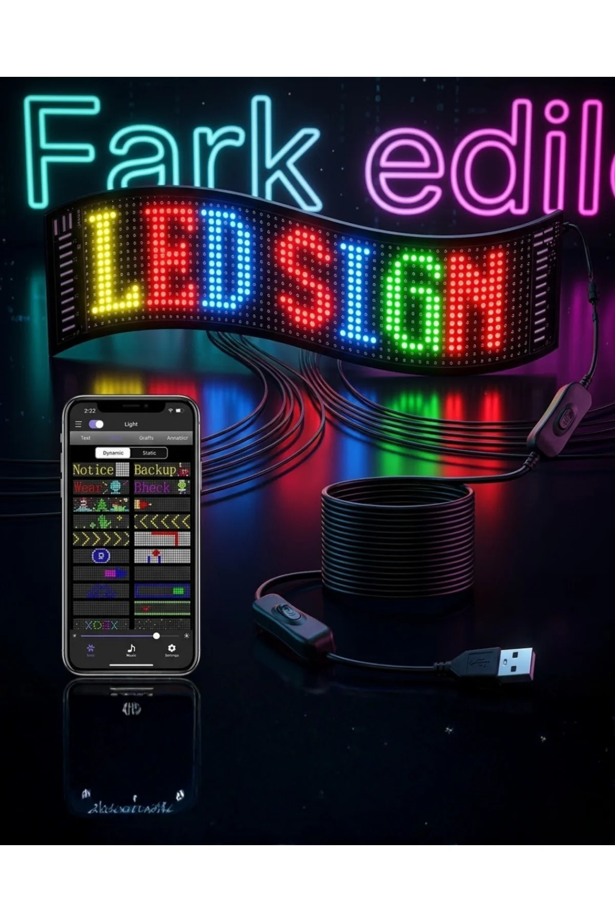 RGB LED Matrix Panel 60 cm 16x96 Piksel Kayan Yazı ve Animasyon Destekli