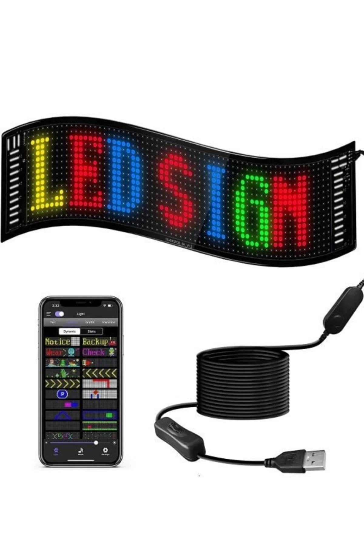 RGB LED Matrix Panel Esnek Yapı Uygulama Kontrollü Kayan Yazı Ekranı