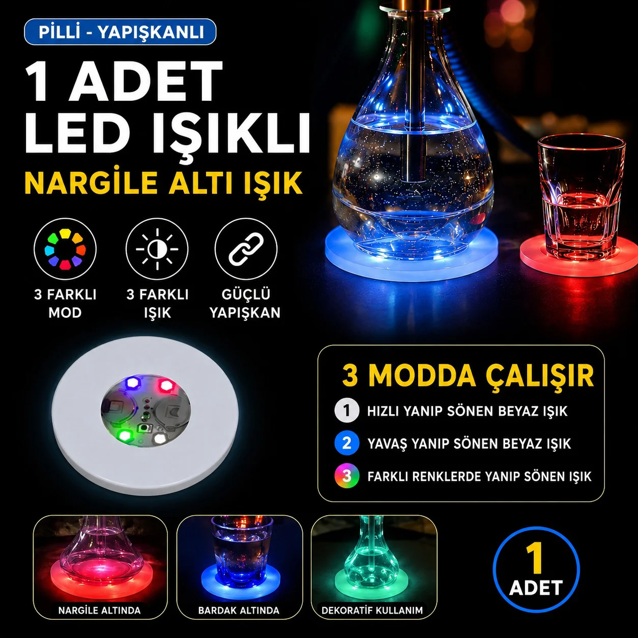 RGB LED Nargile Altı Işık 1 Adet RGB LED Nargile Altı Işık 1 Adet