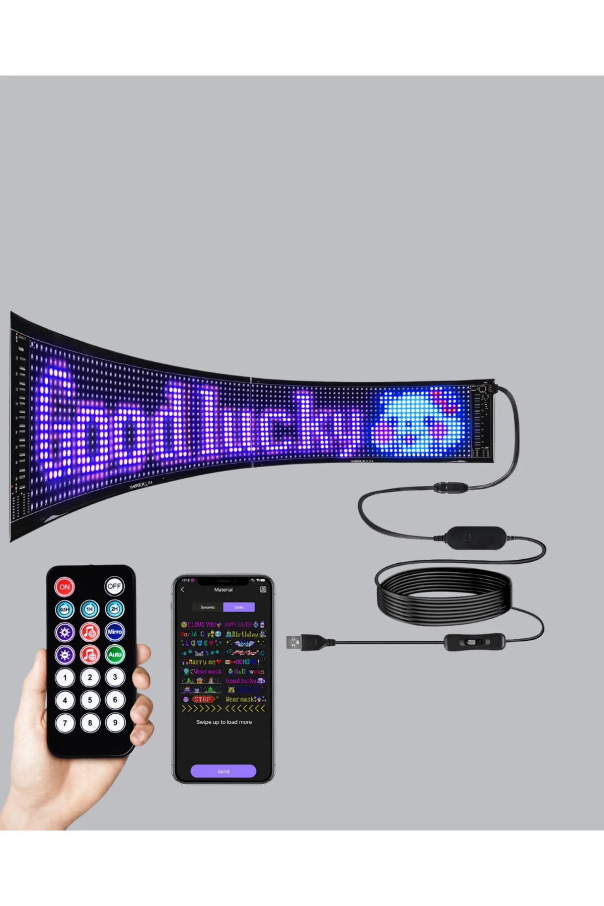 RGB LED Panel – Mobil Uyumlu, Yazı ve GIF Destekli, USB Bağlantılı Dekoratif Ekran