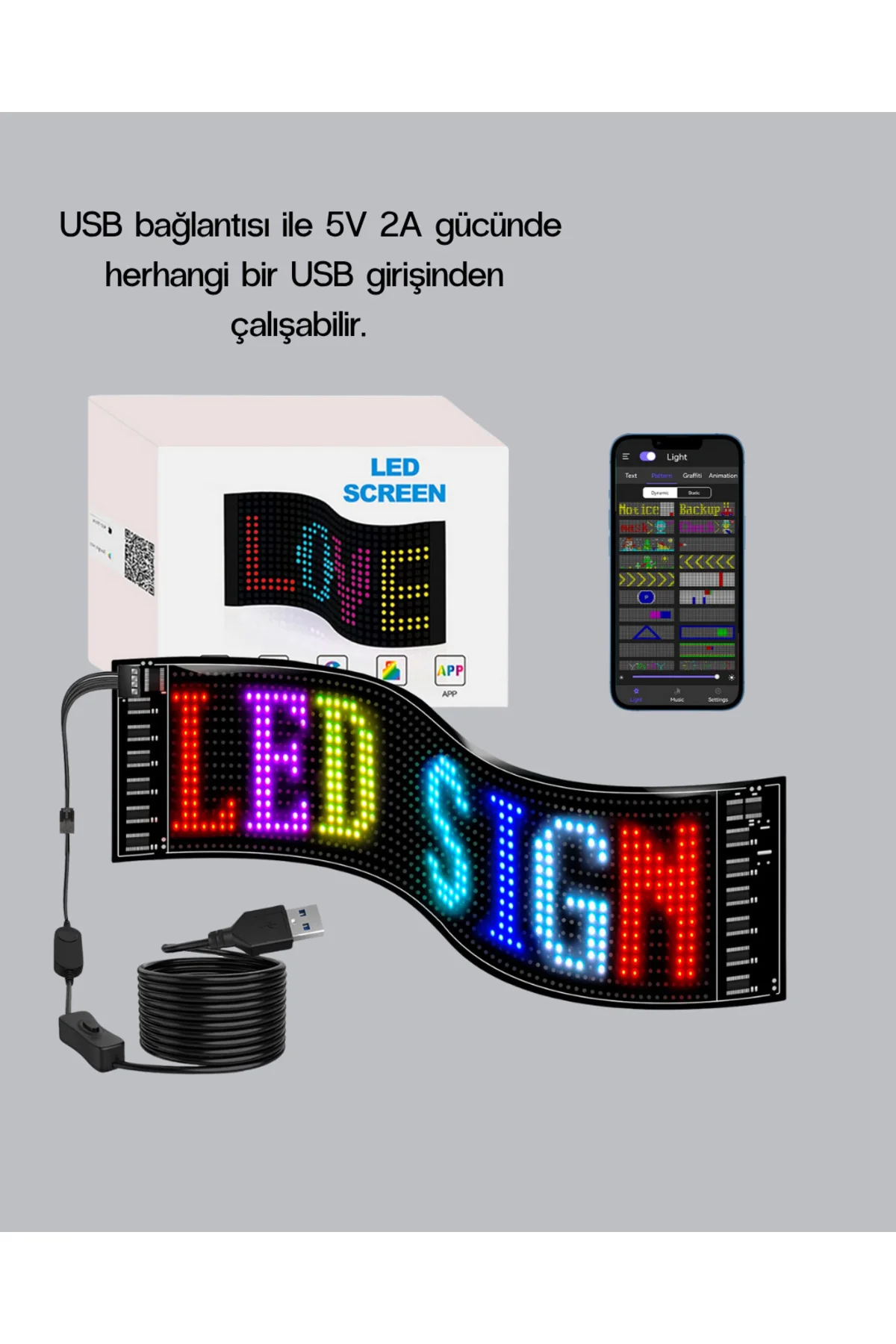 RGB LED Panel – Mobil Uyumlu, Yazı ve GIF Destekli, USB Bağlantılı Dekoratif Ekran