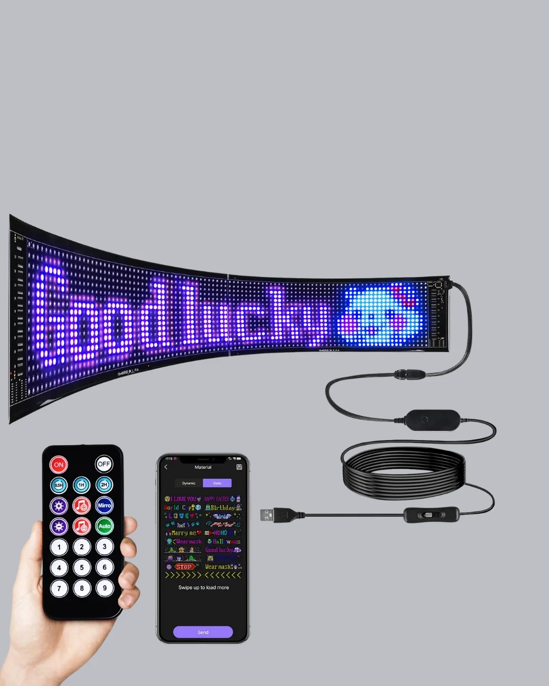 RGB LED Panel – USB Güç Girişli, GIF ve Yazı Gösterimli Akıllı Ekran