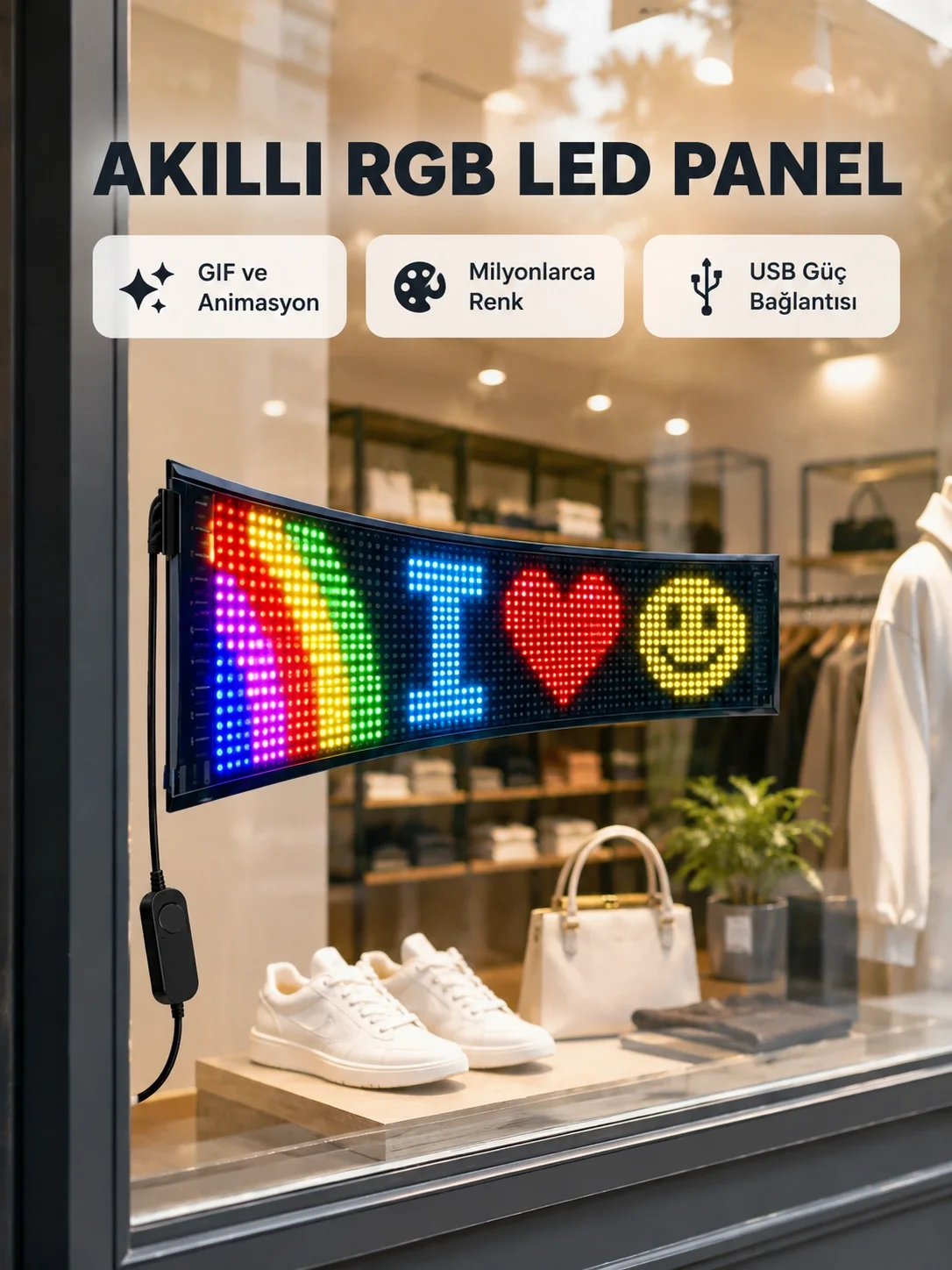 RGB LED Panel – USB Güç Girişli, GIF ve Yazı Gösterimli Akıllı Ekran Fiyatı, Yorumları ve Özellikleri