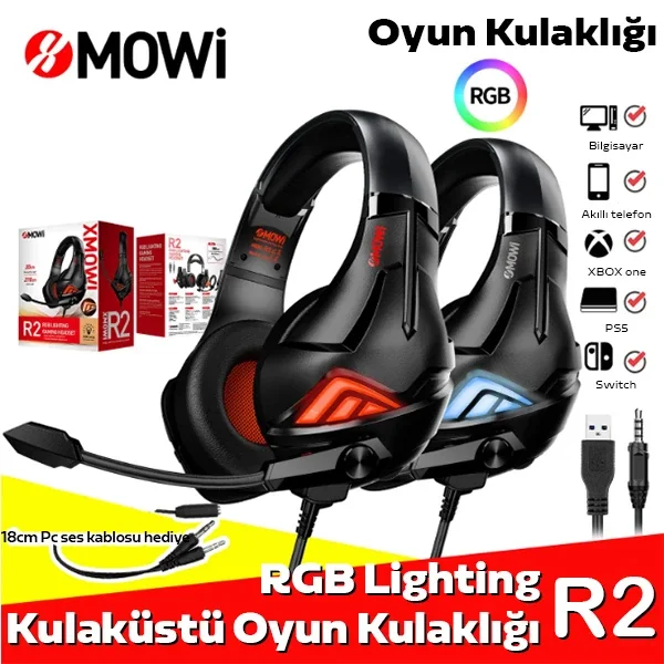 RGB Oyuncu Kulaklığı Mikrofonlu Gürültü Engelleyici – 7.1 Surround Gaming Kulaklık