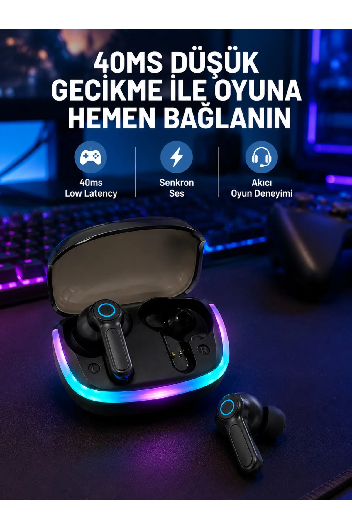 RGB Şarj Kutulu TWS Kablosuz Kulaklık Bluetooth 5.4 HD Voice Type-C Şarj Destekli RGB Şarj Kutulu TWS Kablosuz Kulaklık Bluetooth 5.4 HD Voice Type-C Şarj Destekli