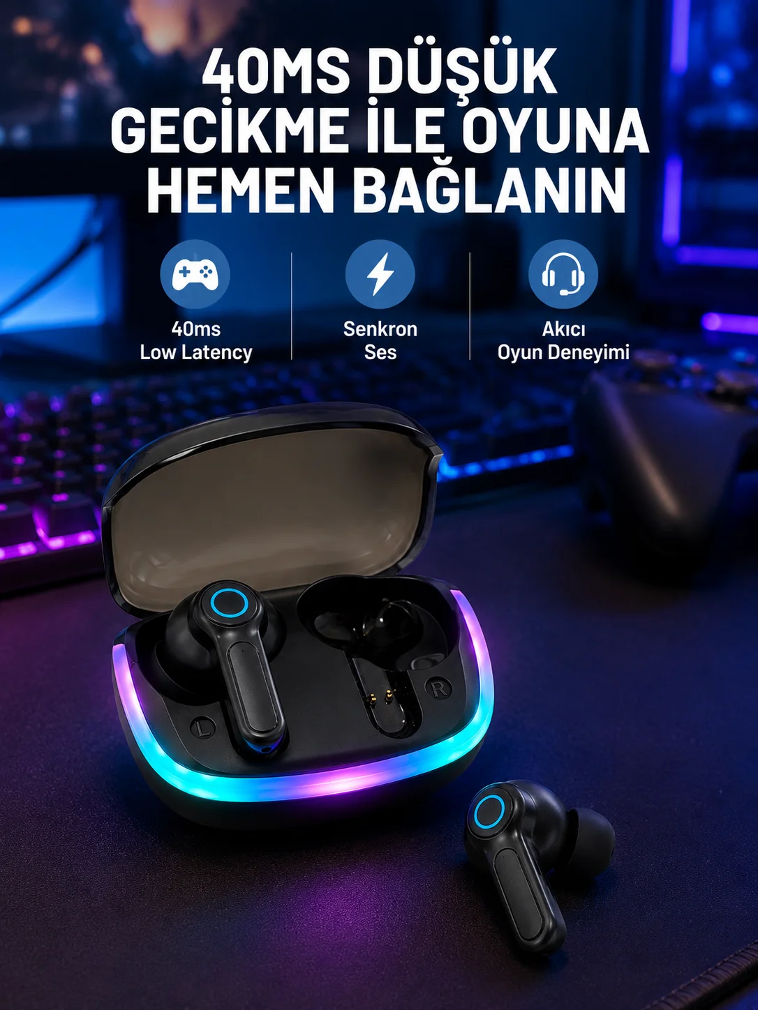 RGB Şarj Kutulu TWS Kablosuz Kulaklık Bluetooth 5.4 HD Voice Type-C Şarj Destekli