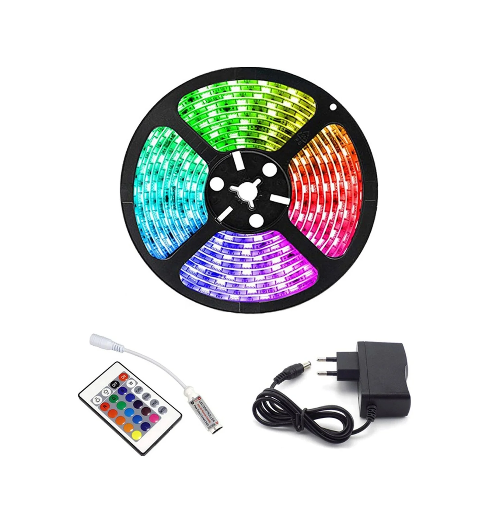 Rgb Şerit 5 Metre 16 Renkli Kumandalı Adaptörlü Çift Taraflı Bant