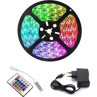 Rgb Şerit 5 Metre 16 Renkli Kumandalı Adaptörlü Çift Taraflı Bant Rgb Şerit 5 Metre 16 Renkli Kumandalı Adaptörlü Çift Taraflı Bant