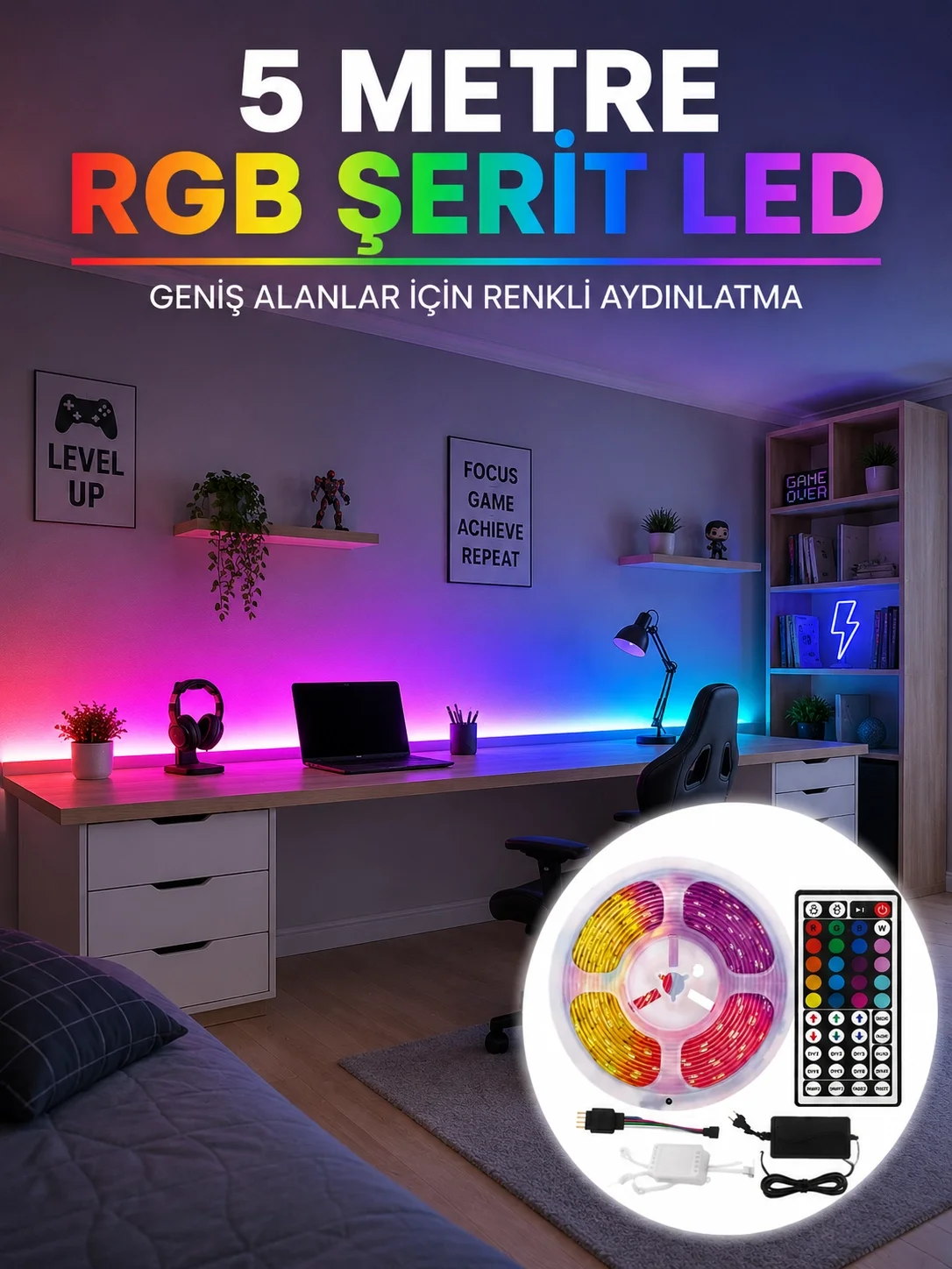 RGB Şerit LED 5 Metre 5050 SMD Kumandalı Çok Renkli Ev Oda TV Arkası Dekoratif Aydınlatma Fiyatı, Yorumları ve Özellikleri