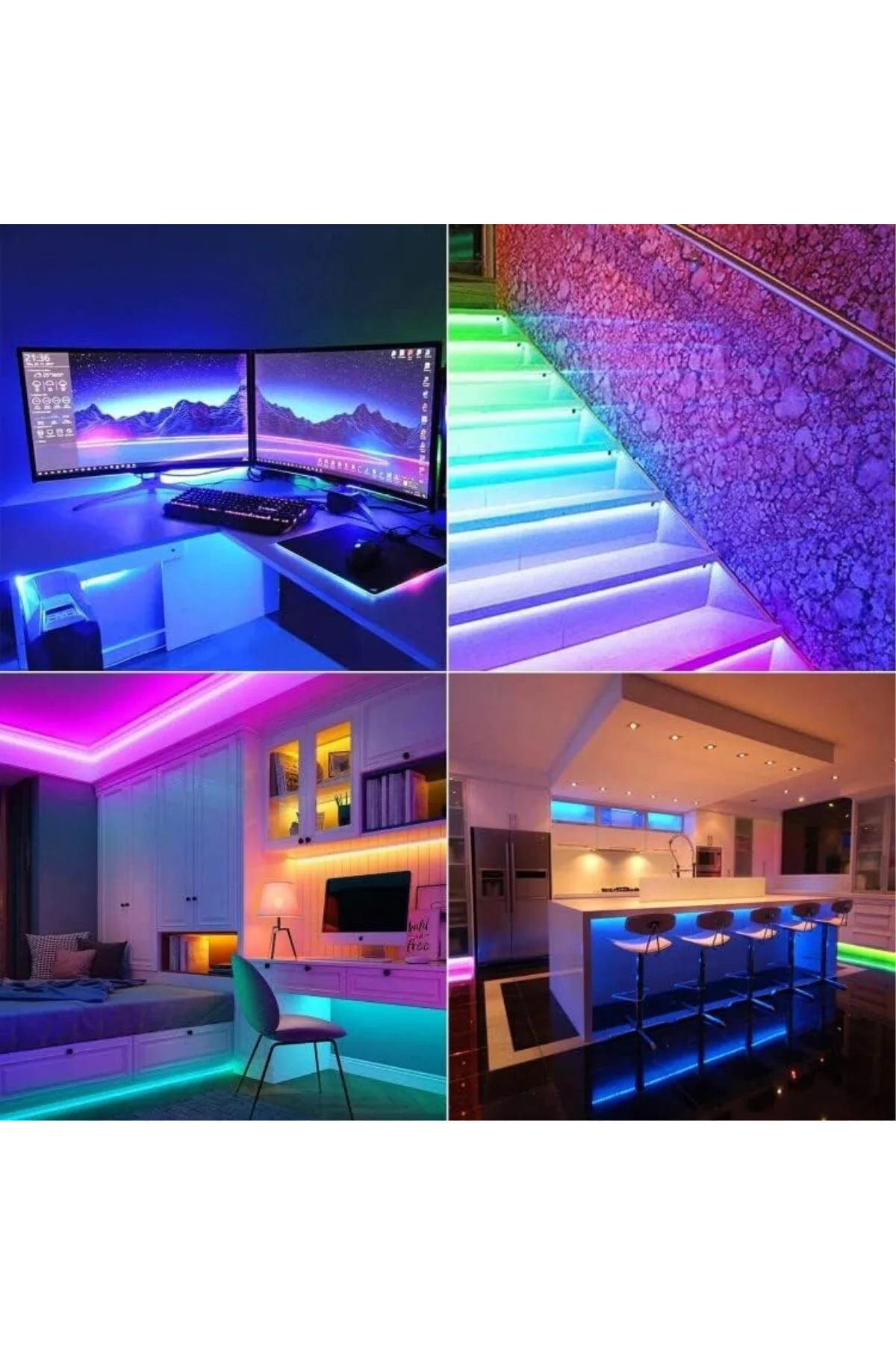 RGB Şerit Led Set Tak Çalıştır Bluetoothlu ve Müziğe Duyarlı 5050 3 Çipli İç Mekan Silik