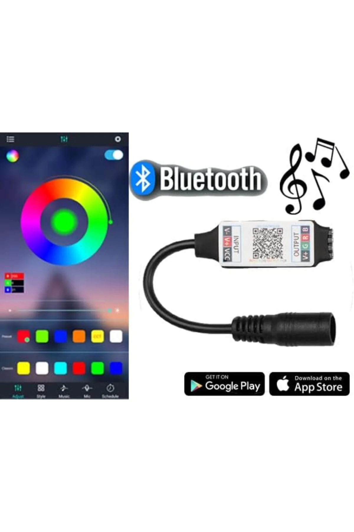 RGB Şerit Led Set Tak Çalıştır Bluetoothlu ve Müziğe Duyarlı 5050 3 Çipli İç Mekan Silik
