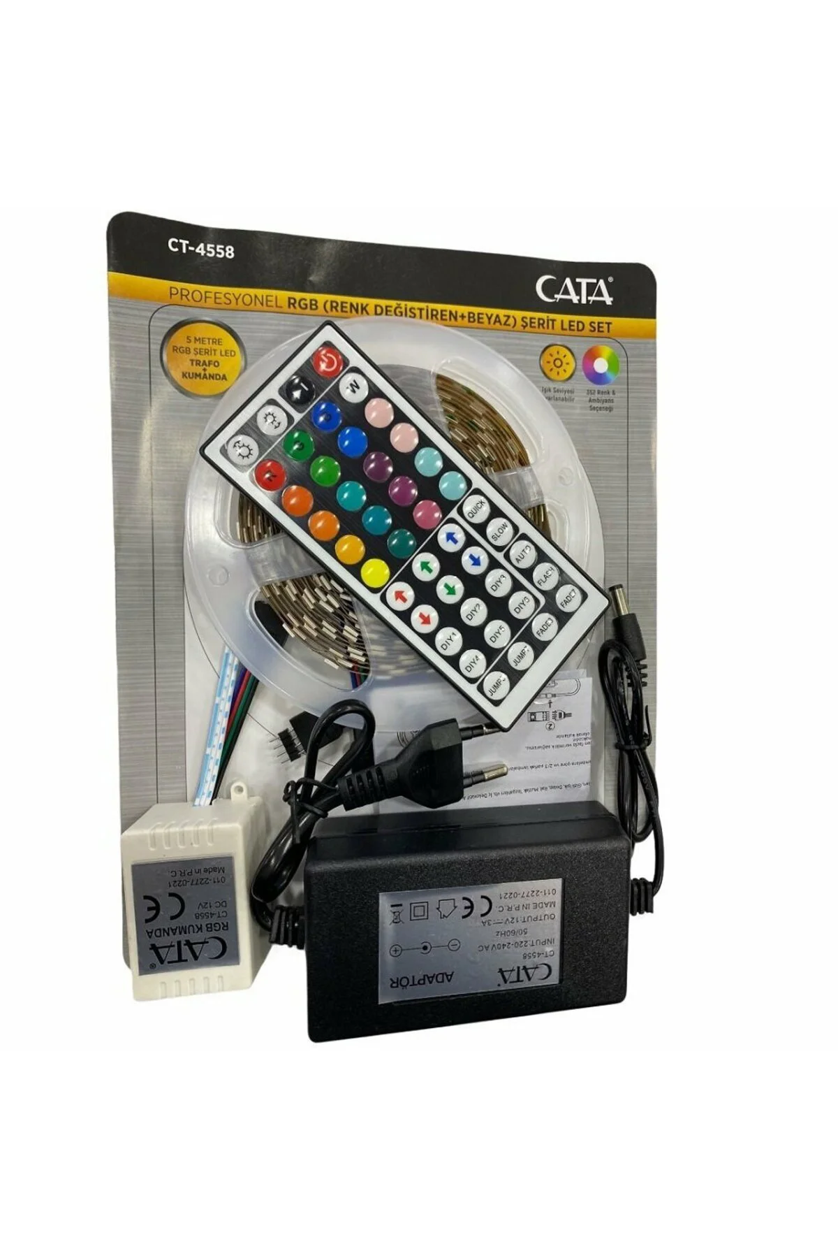RGB ŞERİT LED SETİ 15 RENK (5 MT RGB ŞERİT+TRAFO+RGB KUMANDA)