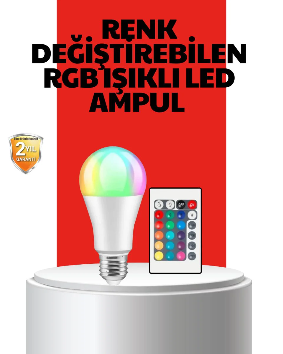 RGB Uzaktan Kumandalı LED Ampul 16 Renkli - A+ Enerji Sınıfı 15W 100W Eşdeğer