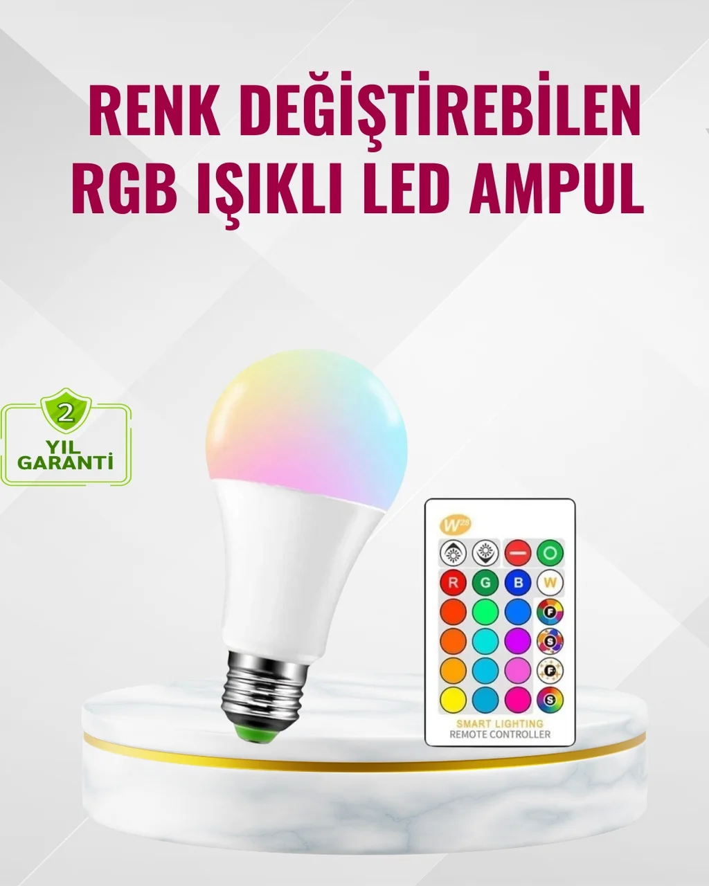 Rgb Uzaktan Kumandalı Led Ampul 16 Renk Dekoratif Aydınlatma Diğe