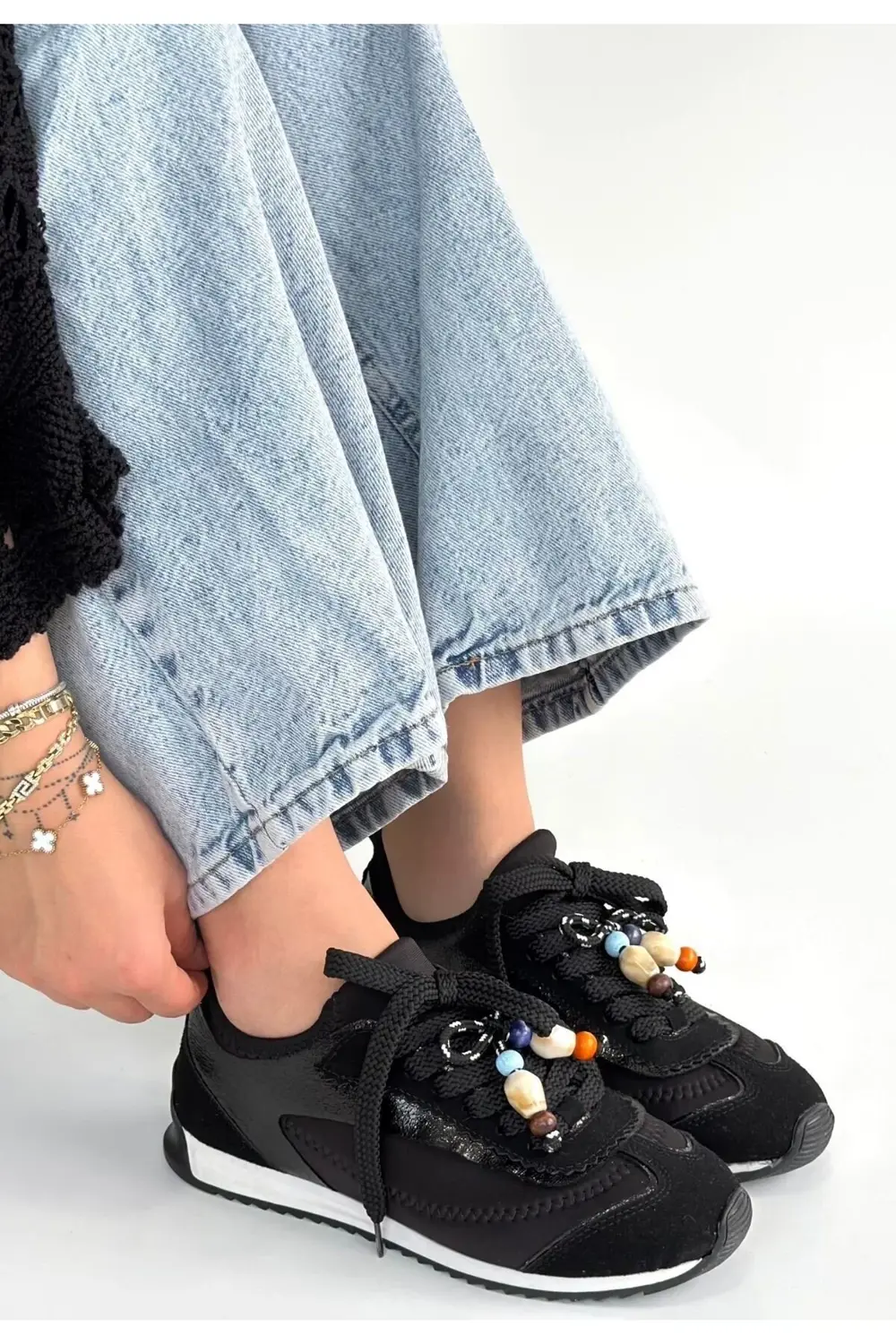 Riaf Siyah Cilt Bağcıklı Spor Ayakkabı