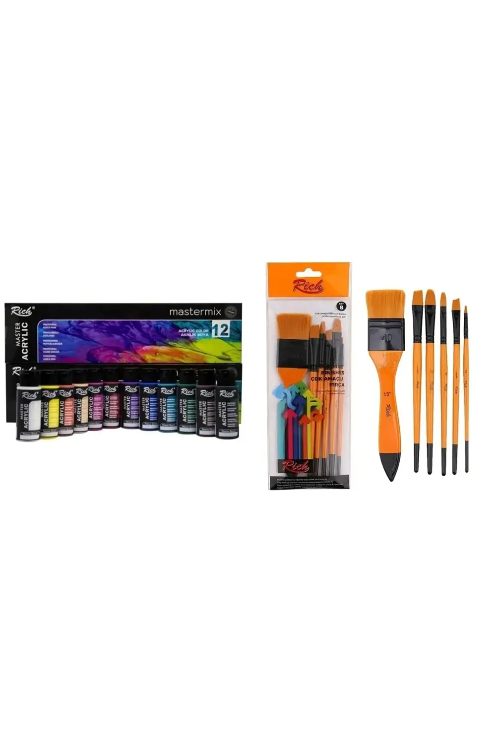 RİCH Master Mix Akrilik Boya Seti 12 Lİ +Rich 6'lı Karma Fırça Se