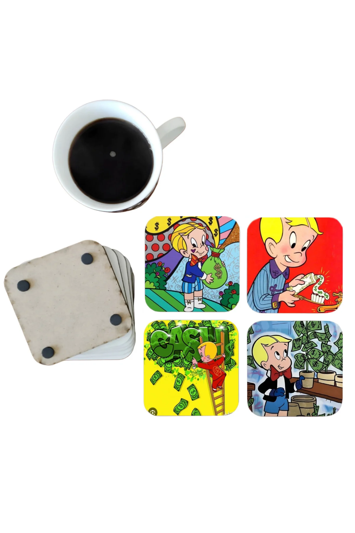 Richie Rich Dekoratif Ahşap Bardak Altlığı Seti 064