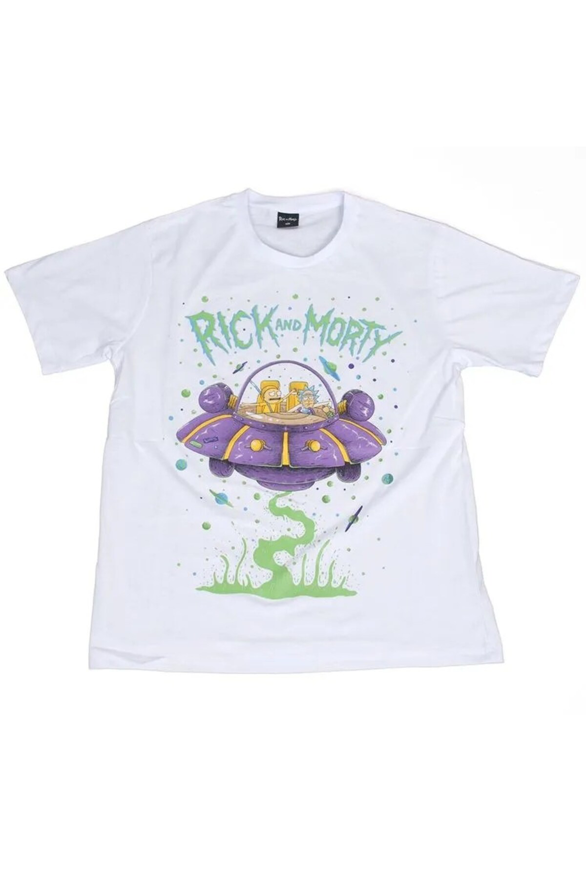 Rick And Morty Spaceship Tişört Beyaz