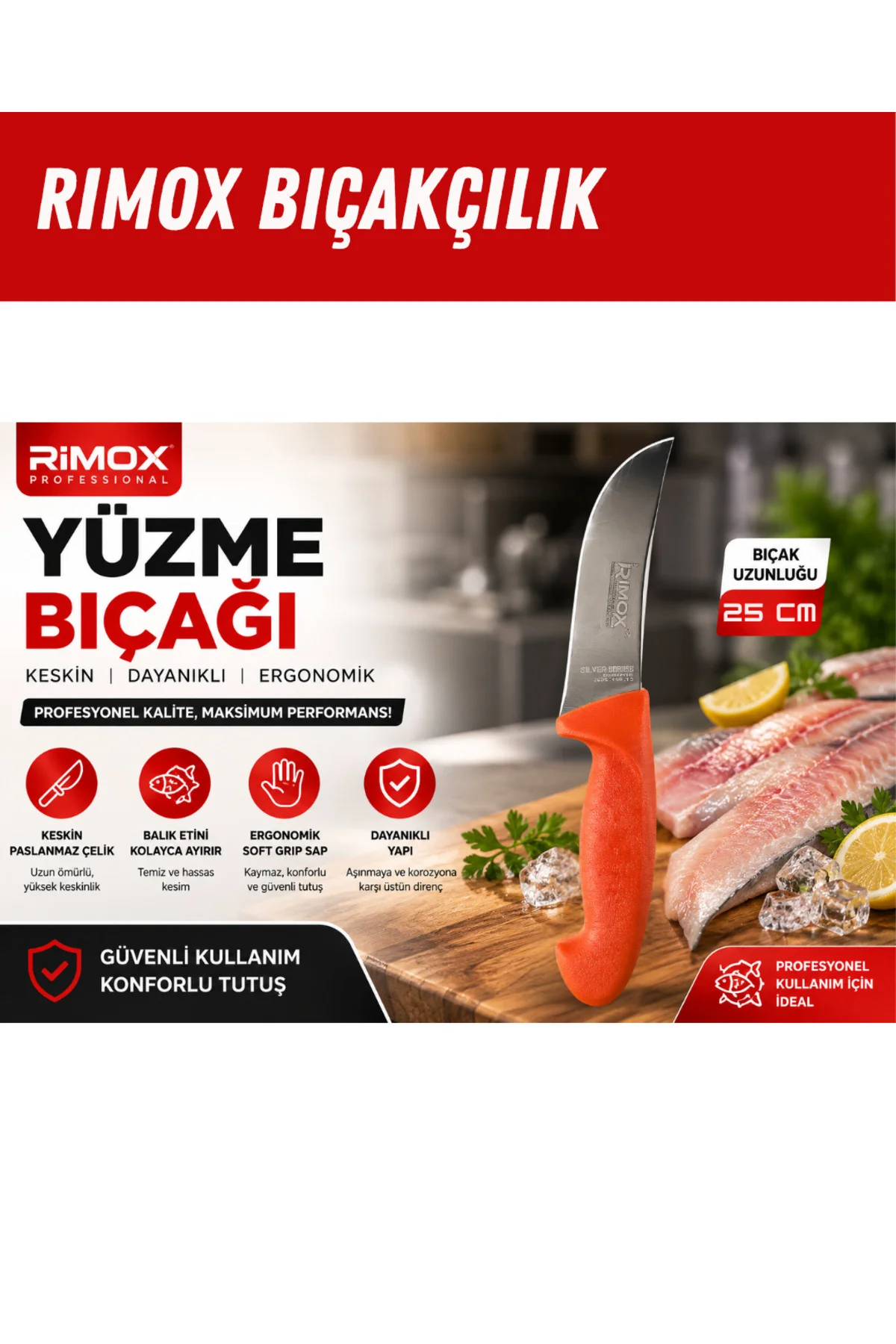 Rimox Paslanmaz çelik yüzme bıçağı keskin dayanıklı ergonomik