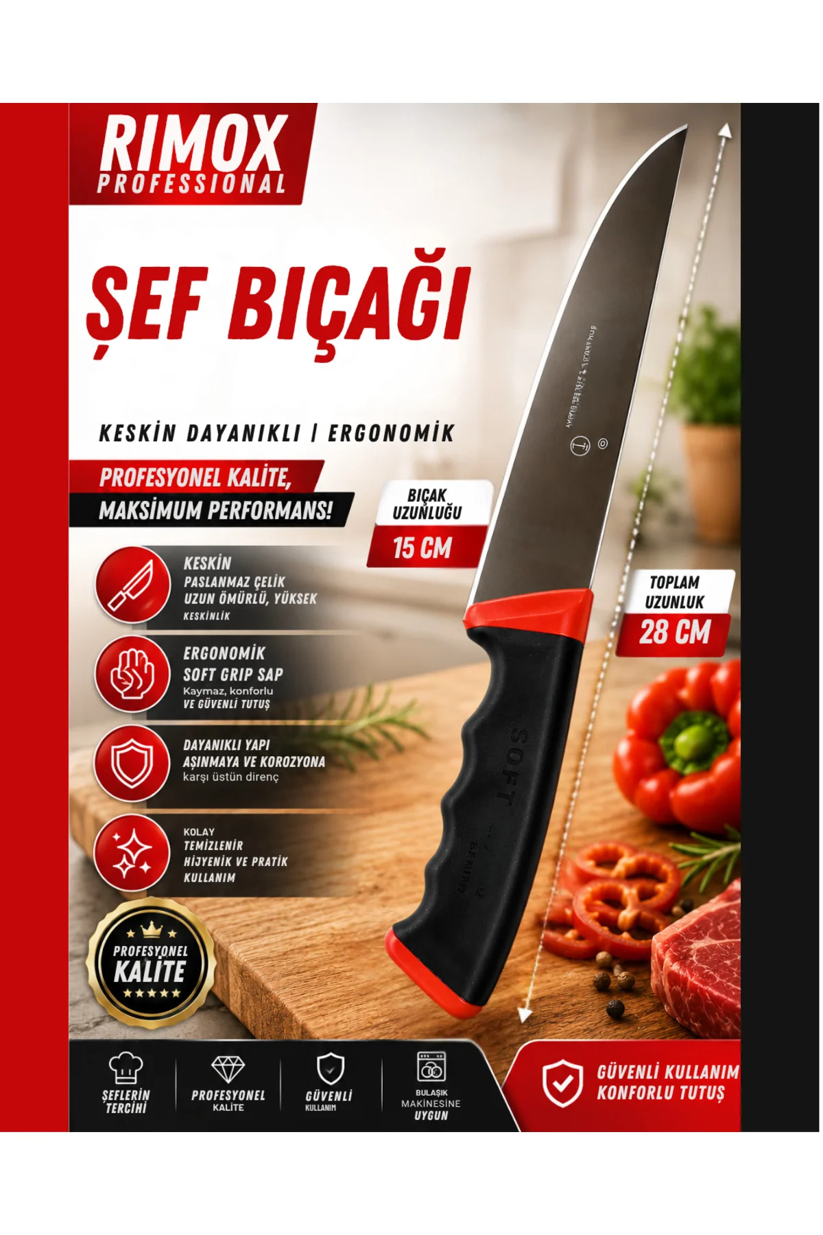 Rimox Şef Paslanmaz çelik bıçağı Mutfak Bıçağı Et Bıçağı Doğrama 