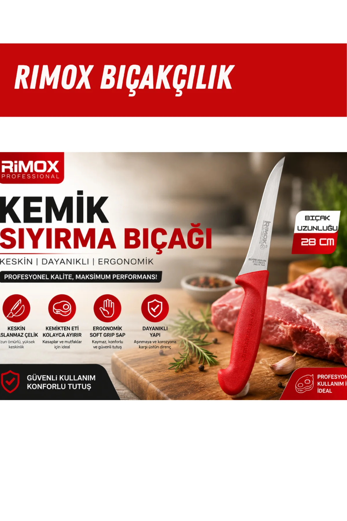 Rimox Şef Paslanmaz çelik bıçağı Kemik sıyırma bıçağı