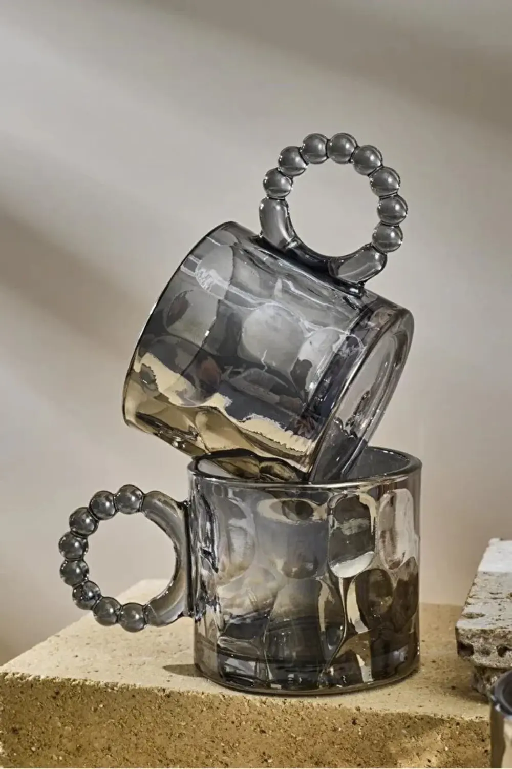 Ringo Stone Füme 6'lı Boncuk Kulplu 100ml Cam Fincan Espresso Ve