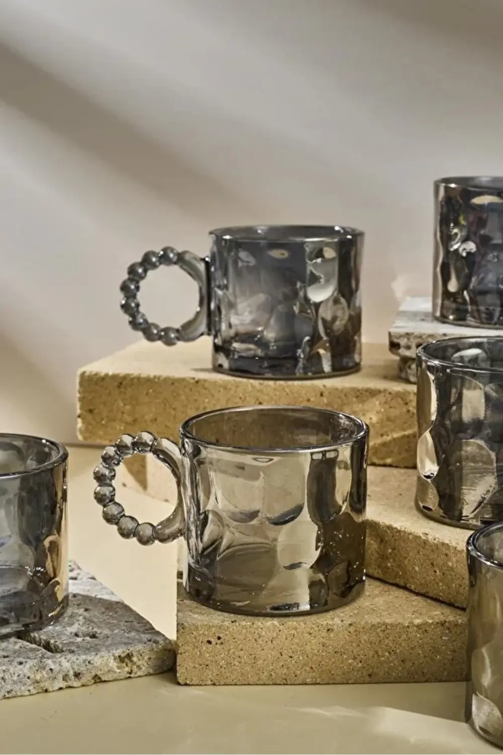 Ringo Stone Füme 6'lı Boncuk Kulplu 100ml Cam Fincan Espresso Ve